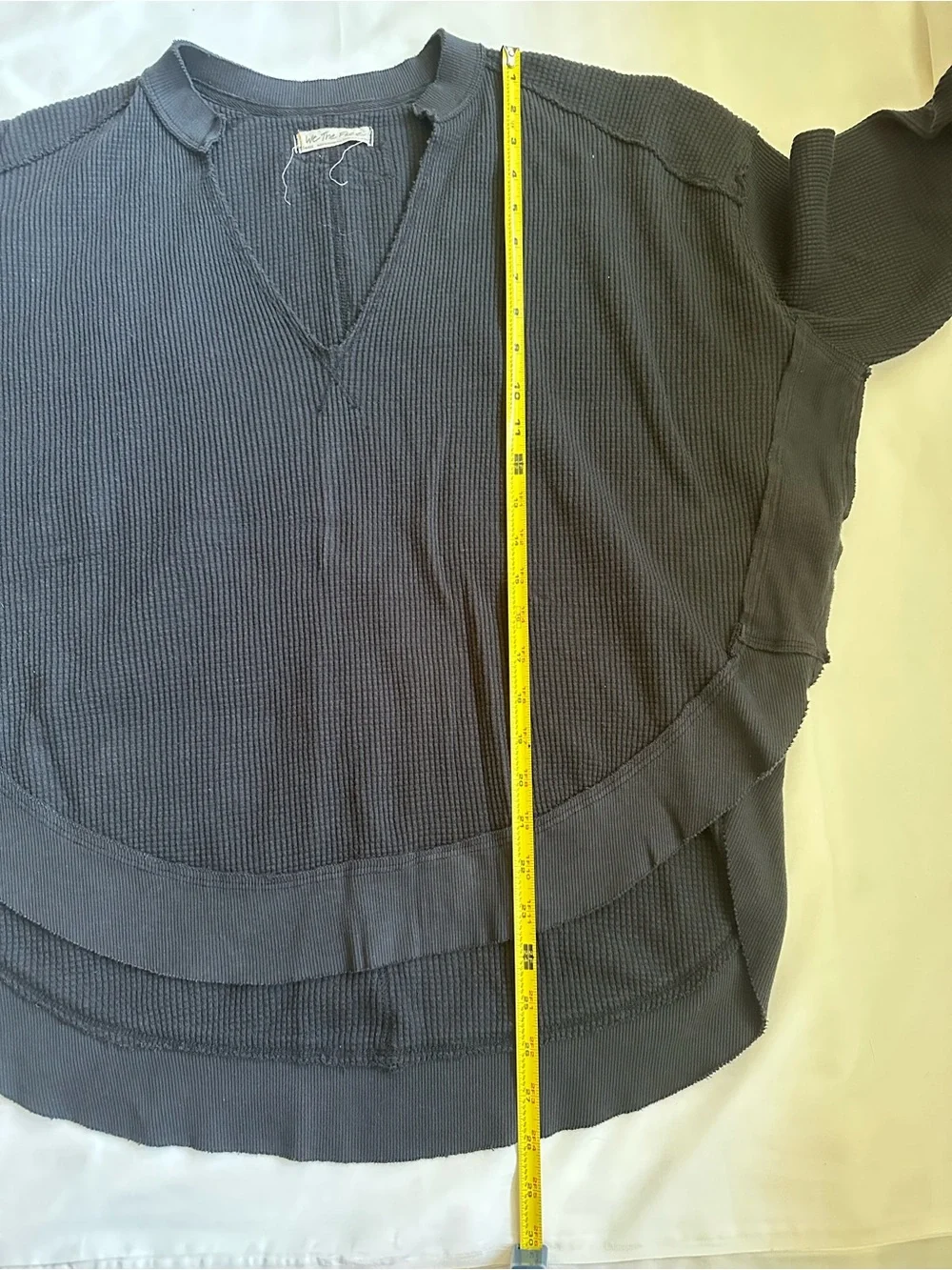 We The Free Relaxed Oversized Black Waffle Knit Thermal Top Sz Small - Picture 8 of 9
